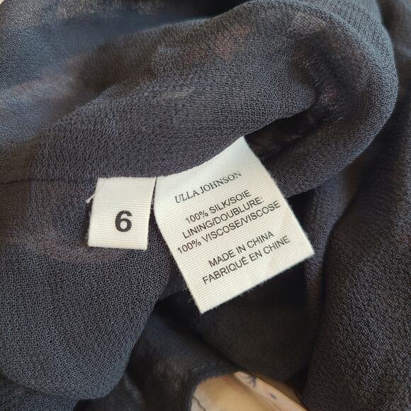 Ulla Johnson Floral Bird Print Silk Navy Drawstring Flowy Mini Skirt Size 6 - Picture 4 of 5